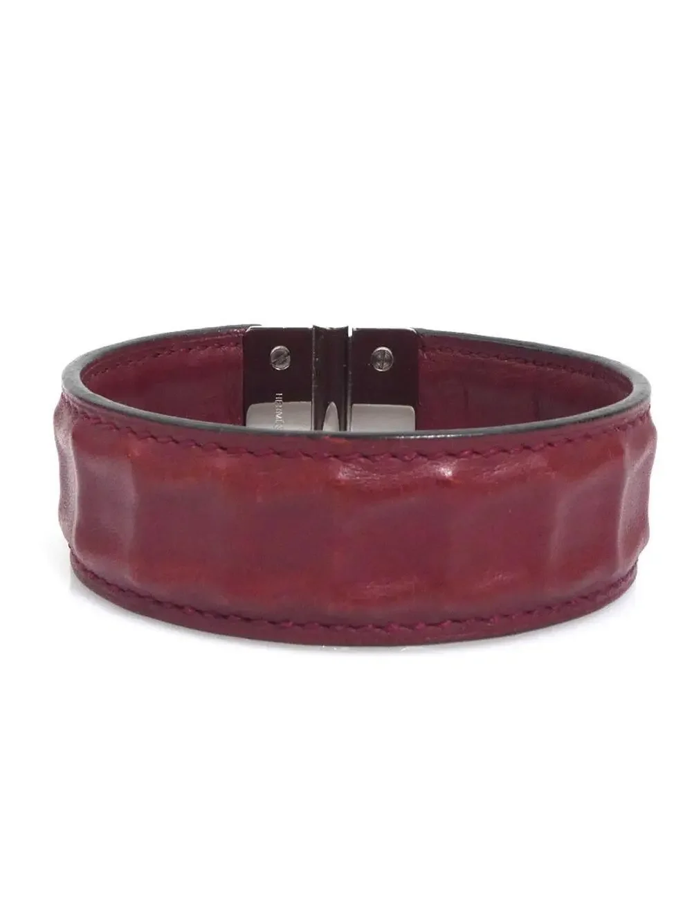 Auth Hermes Bracelet Burgundy/Silver #302850H19B